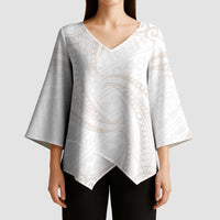 White Sunday Lotu Tamaiti Kimono Sleeve Blouse Polynesian Wave Pastel Nude LT9 - Polynesian Pride