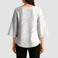 White Sunday Lotu Tamaiti Kimono Sleeve Blouse Polynesian Wave Pastel Nude LT9 - Polynesian Pride