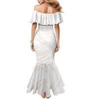 White Sunday Lotu Tamaiti Mermaid Dress Polynesian Wave Pastel Nude LT9 - Polynesian Pride