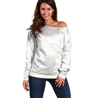 White Sunday Lotu Tamaiti Off Shoulder Sweater Polynesian Wave Pastel Nude LT9 Women Nude - Polynesian Pride