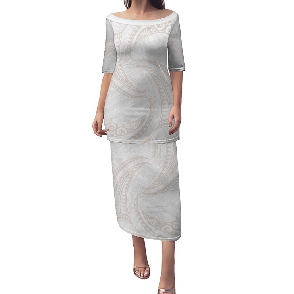 White Sunday Lotu Tamaiti Puletasi Polynesian Wave Pastel Nude LT9 Long Dress Nude - Polynesian Pride