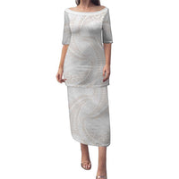 White Sunday Lotu Tamaiti Puletasi Polynesian Wave Pastel Nude LT9 Long Dress Nude - Polynesian Pride