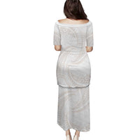 White Sunday Lotu Tamaiti Puletasi Polynesian Wave Pastel Nude LT9 - Polynesian Pride