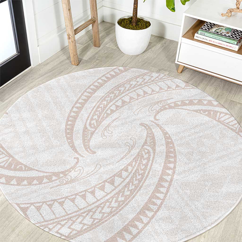 White Sunday Lotu Tamaiti Round Carpet Polynesian Wave Pastel Nude LT9 Nude - Polynesian Pride