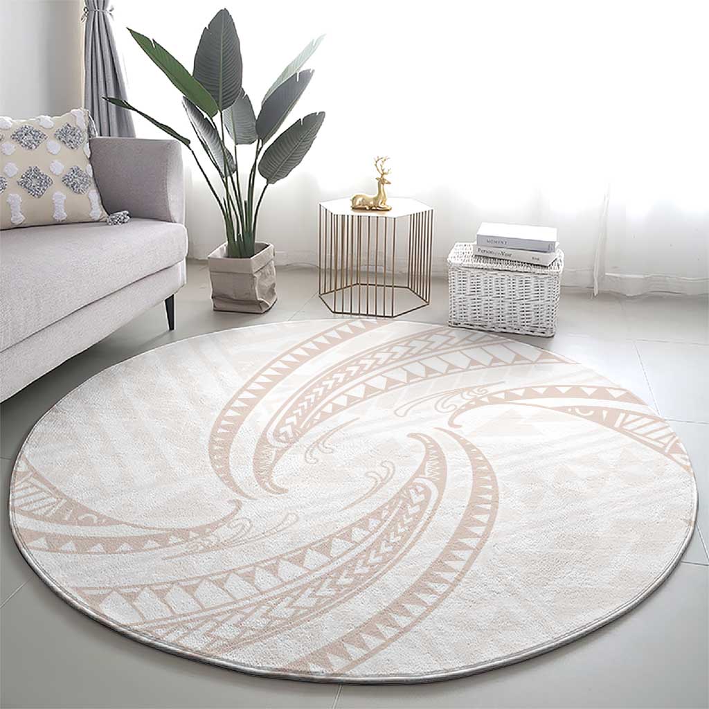 White Sunday Lotu Tamaiti Round Carpet Polynesian Wave Pastel Nude LT9 - Polynesian Pride