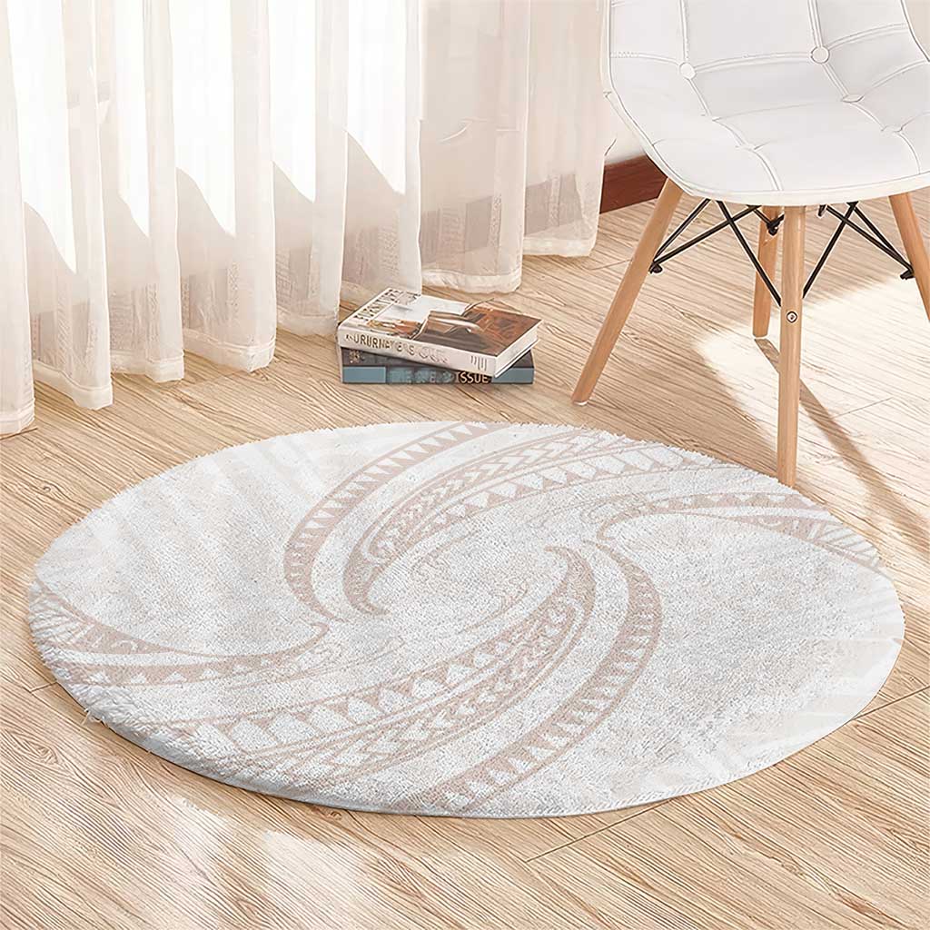 White Sunday Lotu Tamaiti Round Carpet Polynesian Wave Pastel Nude LT9 - Polynesian Pride