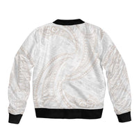 White Sunday Lotu Tamaiti Sleeve Zip Bomber Jacket Polynesian Wave Pastel Nude LT9 - Polynesian Pride