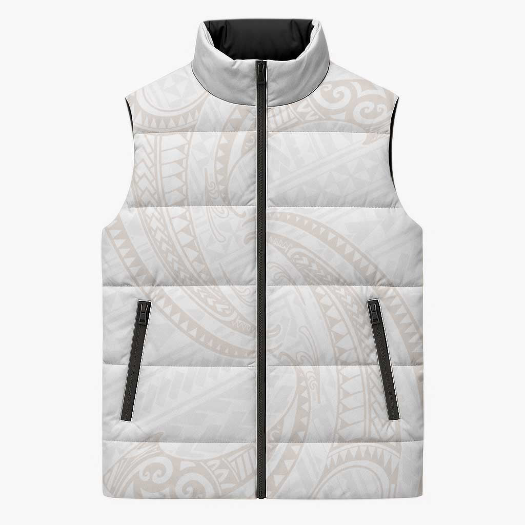 White Sunday Lotu Tamaiti Sleeveless Puffer Jacket Polynesian Wave Pastel Nude LT9 Unisex Nude - Polynesian Pride