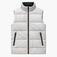 White Sunday Lotu Tamaiti Sleeveless Puffer Jacket Polynesian Wave Pastel Nude LT9 Unisex Nude - Polynesian Pride