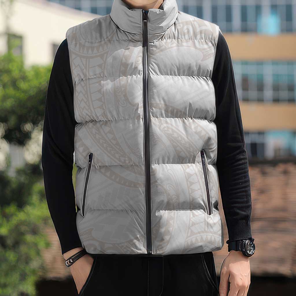 White Sunday Lotu Tamaiti Sleeveless Puffer Jacket Polynesian Wave Pastel Nude LT9 - Polynesian Pride
