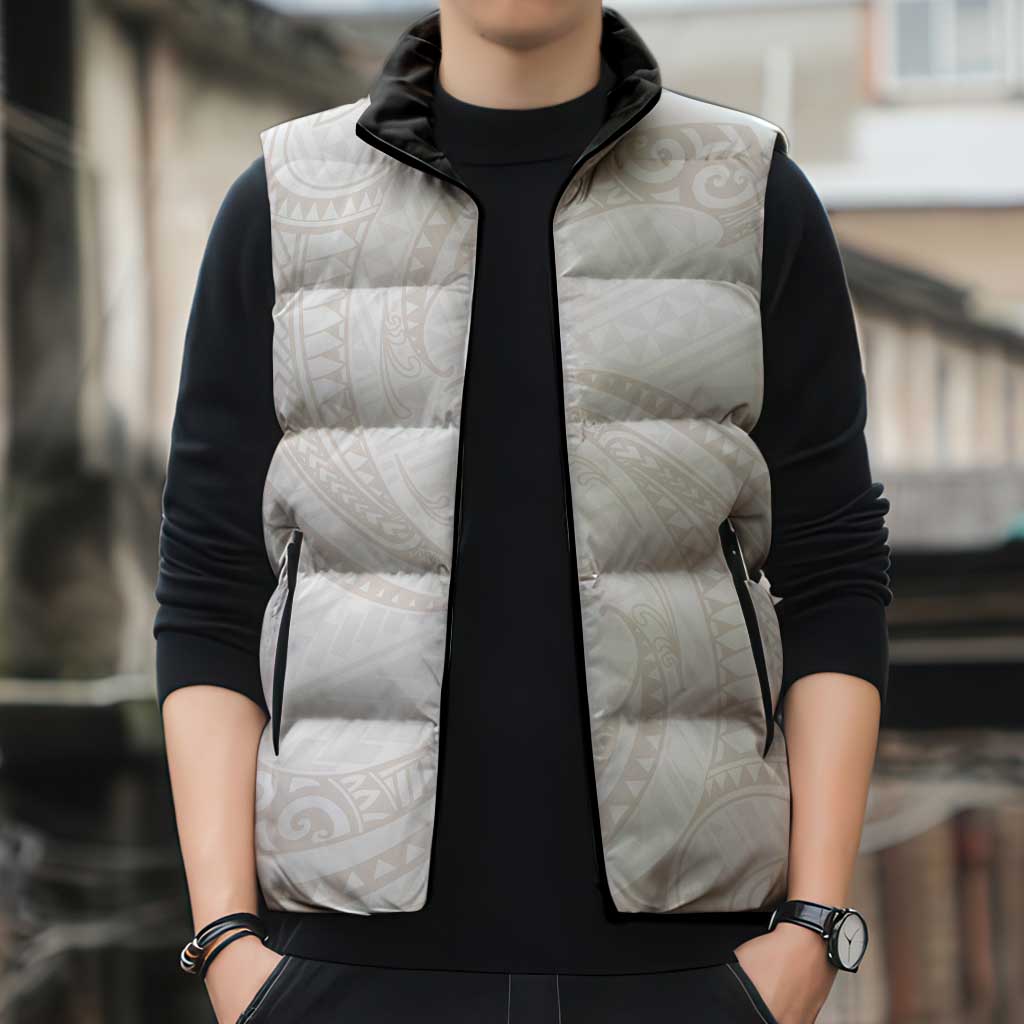 White Sunday Lotu Tamaiti Sleeveless Puffer Jacket Polynesian Wave Pastel Nude LT9 - Polynesian Pride