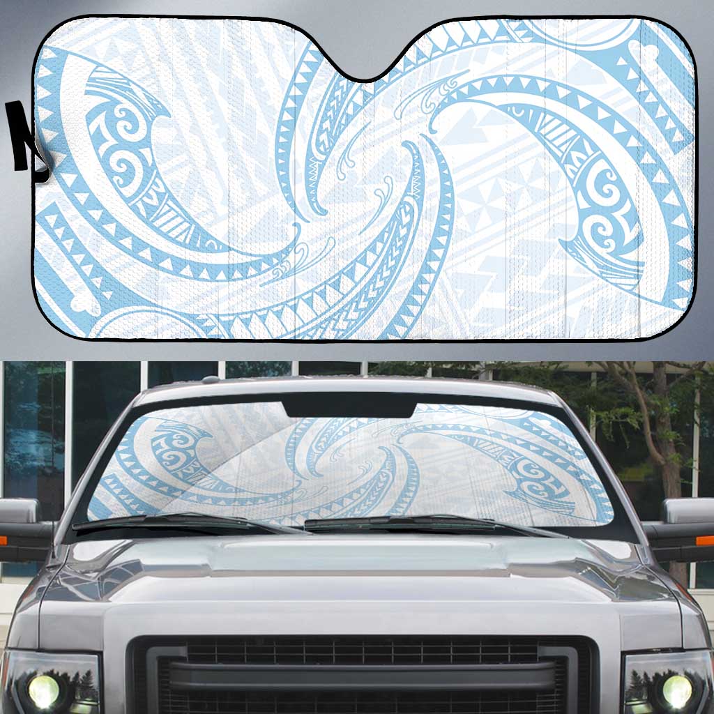 White Sunday Lotu Tamaiti Auto Sun Shade Polynesian Wave Pastel Sky Blue LT9 Blue - Polynesian Pride