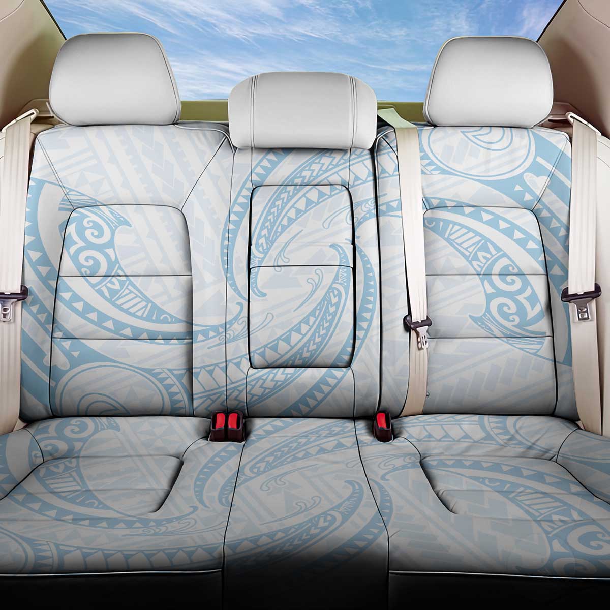 White Sunday Lotu Tamaiti Back Car Seat Cover Polynesian Wave Pastel Sky Blue LT9 One Size Blue - Polynesian Pride