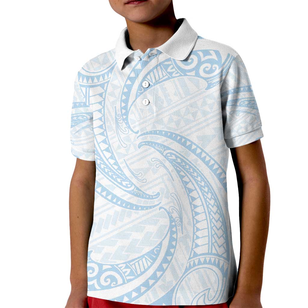 White Sunday Lotu Tamaiti Kid Polo Shirt Polynesian Wave Pastel Sky Blue LT9 Kid Blue - Polynesian Pride