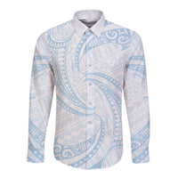 White Sunday Lotu Tamaiti Long Sleeve Button Shirt Polynesian Wave Pastel Sky Blue LT9 Unisex Blue - Polynesian Pride