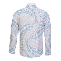 White Sunday Lotu Tamaiti Long Sleeve Button Shirt Polynesian Wave Pastel Sky Blue LT9 - Polynesian Pride