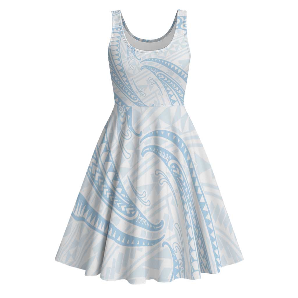 White Sunday Lotu Tamaiti Midi Dress Polynesian Wave Pastel Sky Blue LT9 Blue - Polynesian Pride