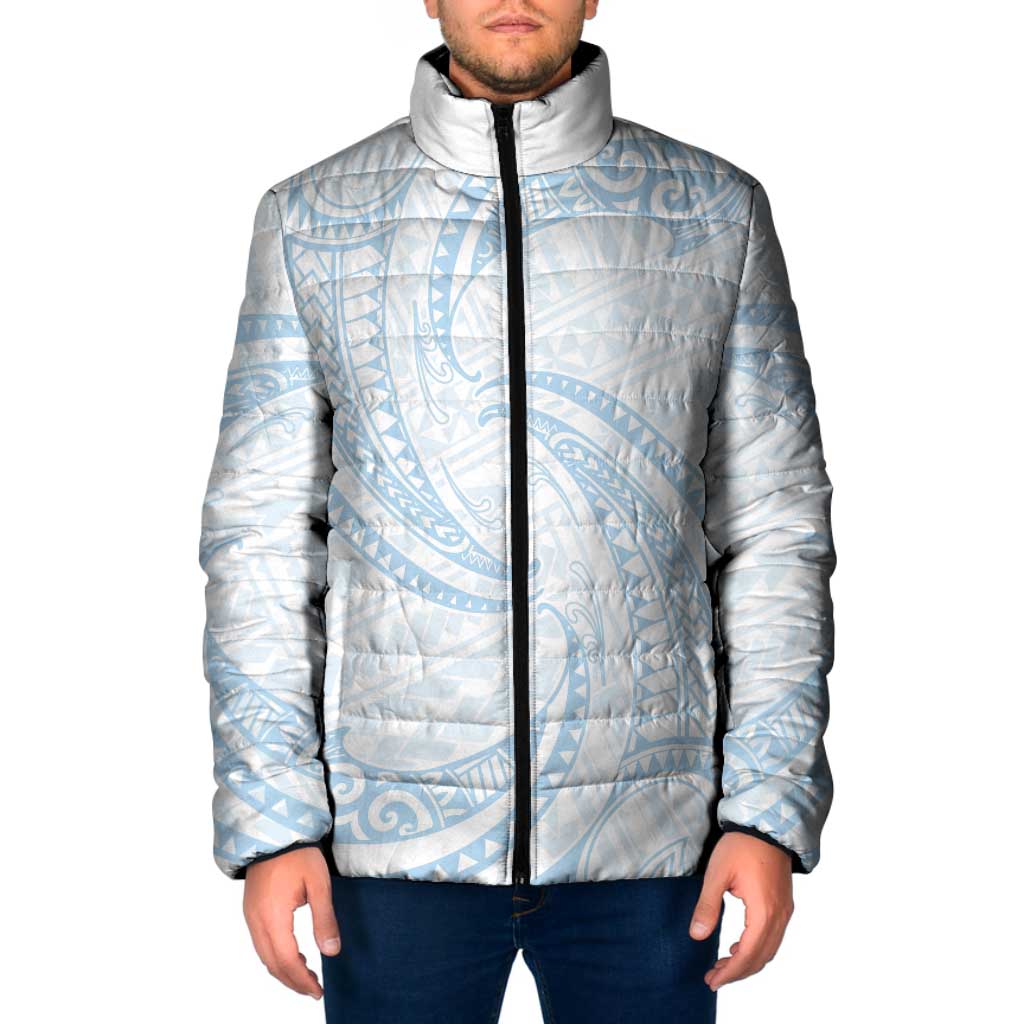 White Sunday Lotu Tamaiti Padded Jacket Polynesian Wave Pastel Sky Blue LT9 Men Blue - Polynesian Pride