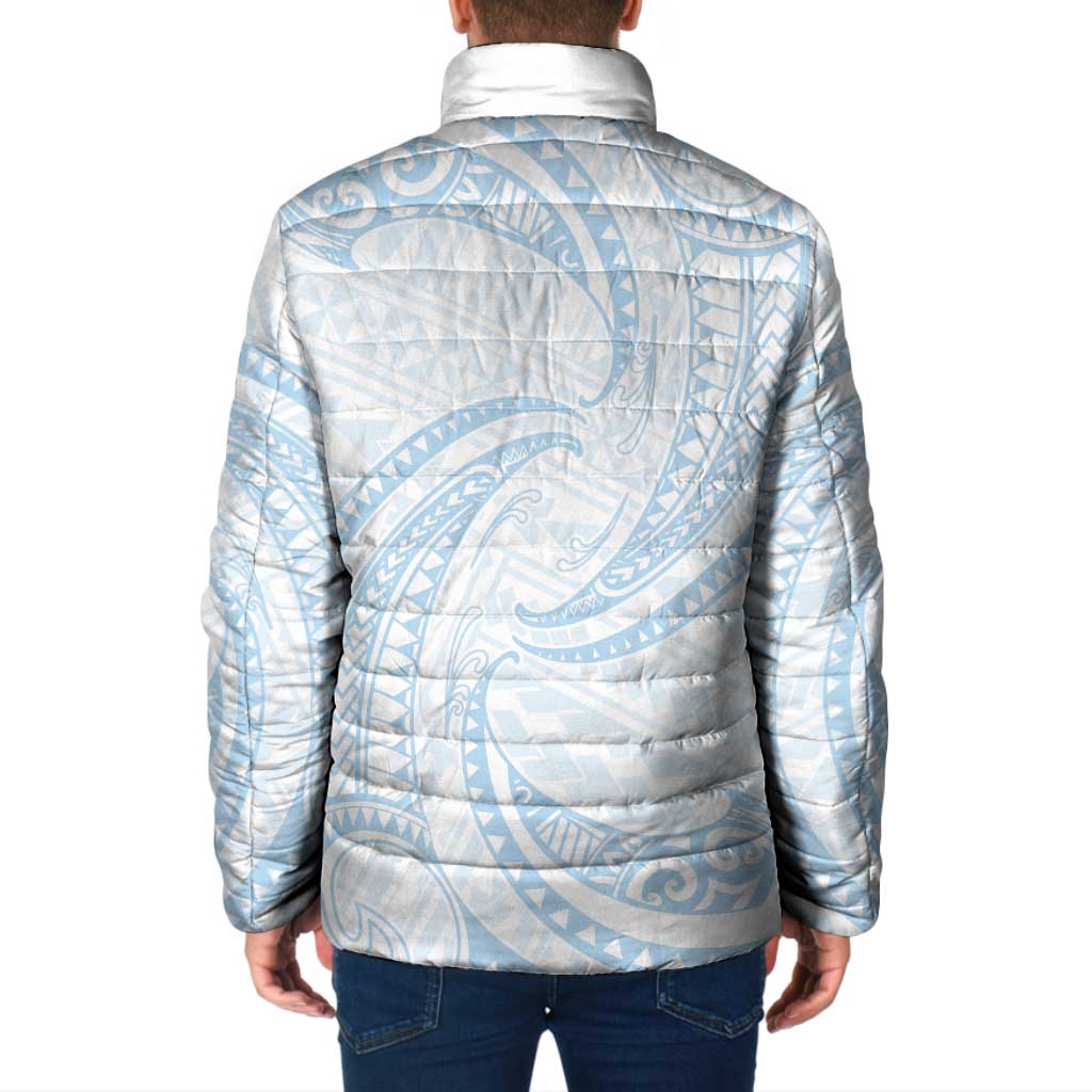 White Sunday Lotu Tamaiti Padded Jacket Polynesian Wave Pastel Sky Blue LT9 - Polynesian Pride