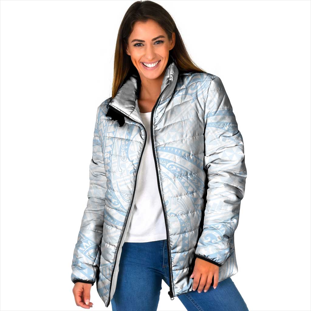 White Sunday Lotu Tamaiti Padded Jacket Polynesian Wave Pastel Sky Blue LT9 Women Blue - Polynesian Pride