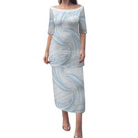 White Sunday Lotu Tamaiti Puletasi Polynesian Wave Pastel Sky Blue LT9 Long Dress Blue - Polynesian Pride