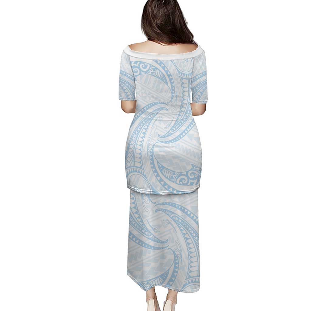 White Sunday Lotu Tamaiti Puletasi Polynesian Wave Pastel Sky Blue LT9 - Polynesian Pride