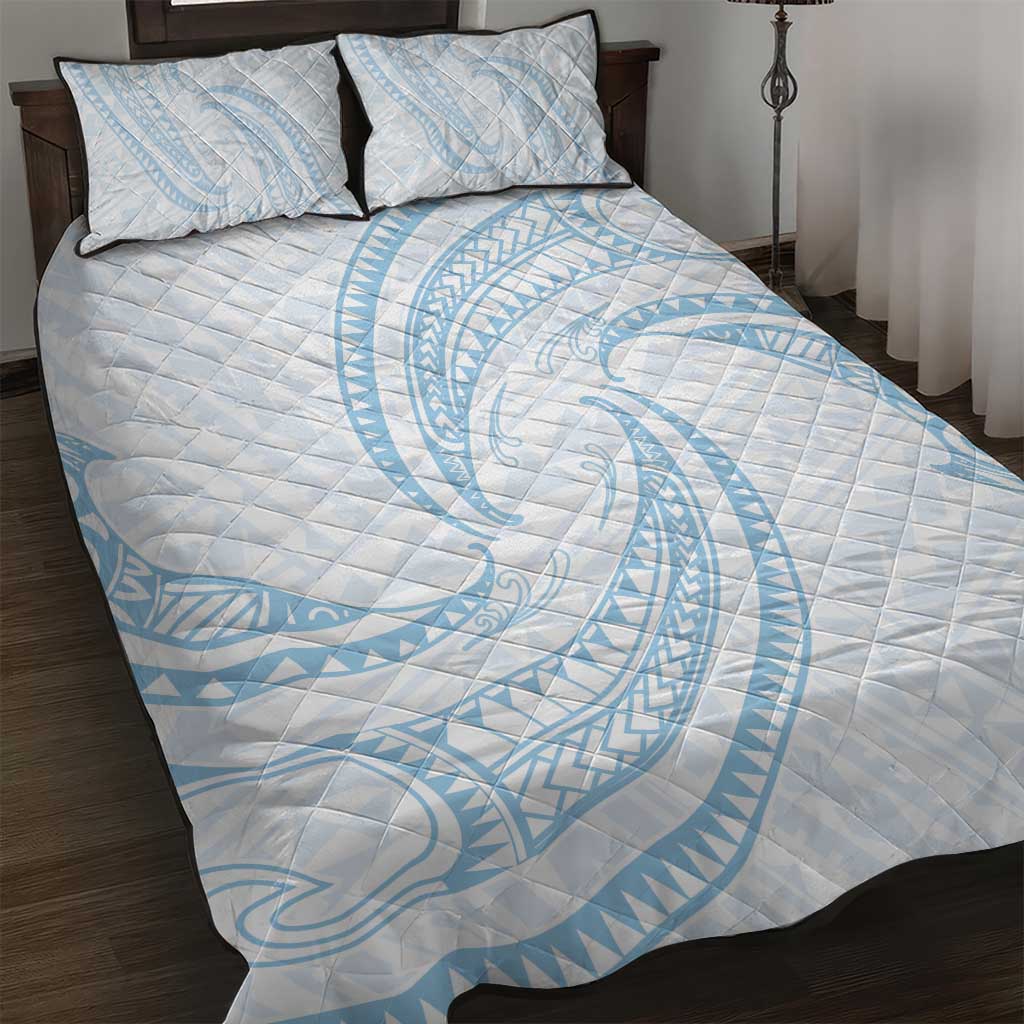 White Sunday Lotu Tamaiti Quilt Bed Set Polynesian Wave Pastel Sky Blue LT9 Blue - Polynesian Pride