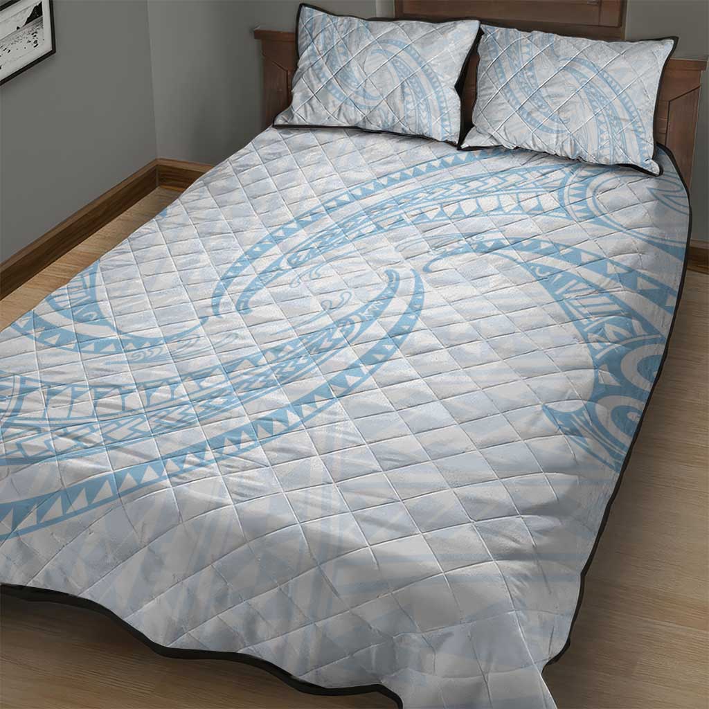 White Sunday Lotu Tamaiti Quilt Bed Set Polynesian Wave Pastel Sky Blue LT9 - Polynesian Pride