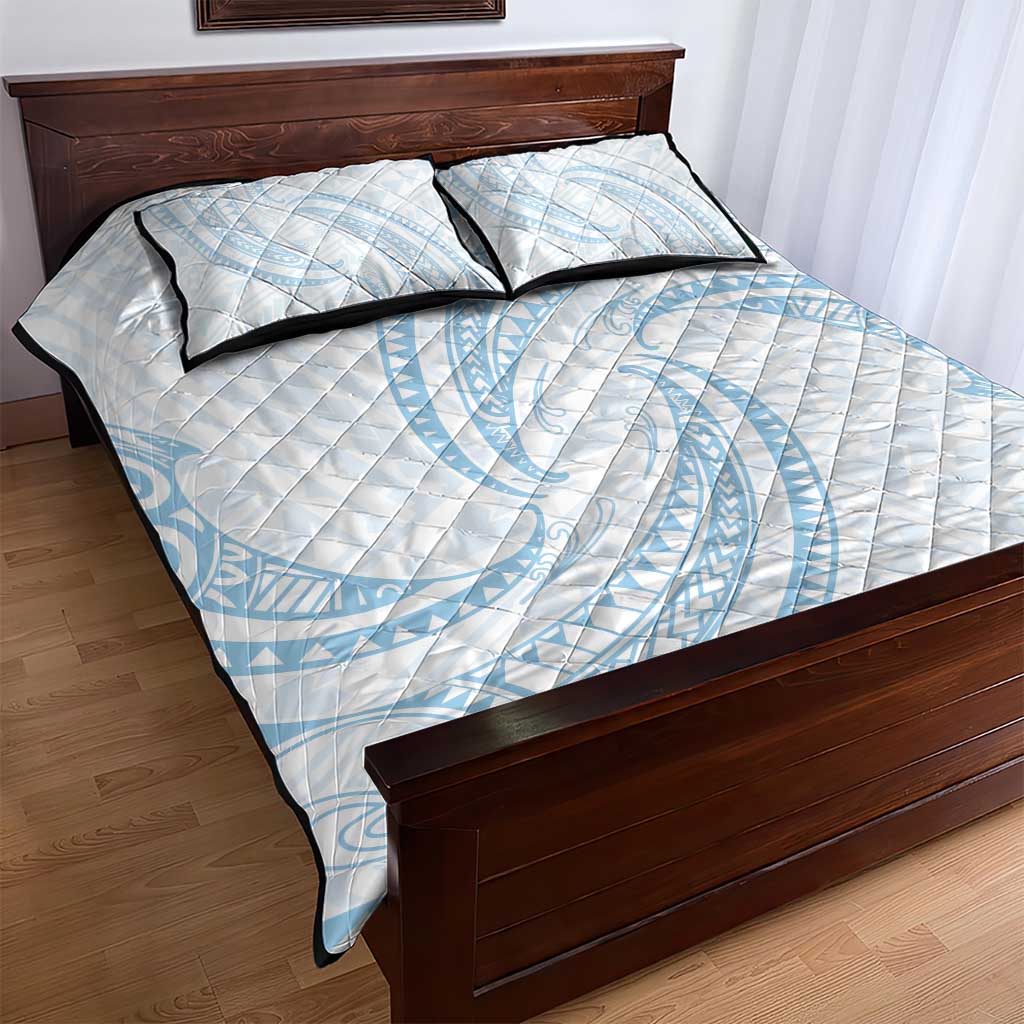 White Sunday Lotu Tamaiti Quilt Bed Set Polynesian Wave Pastel Sky Blue LT9 - Polynesian Pride