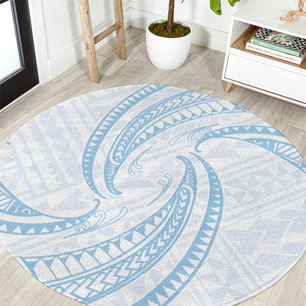 White Sunday Lotu Tamaiti Round Carpet Polynesian Wave Pastel Sky Blue LT9 Blue - Polynesian Pride