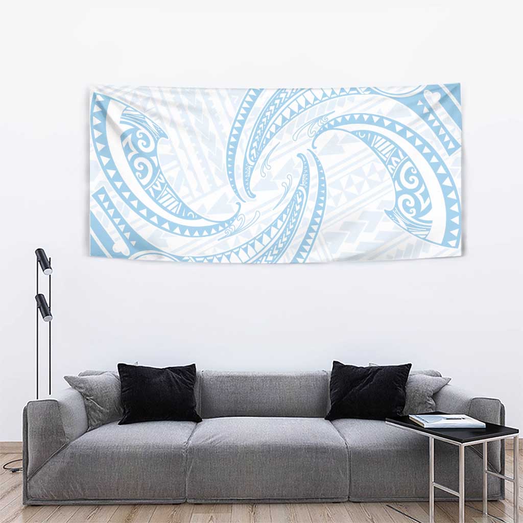 White Sunday Lotu Tamaiti Tapestry Polynesian Wave Pastel Sky Blue LT9 - Polynesian Pride