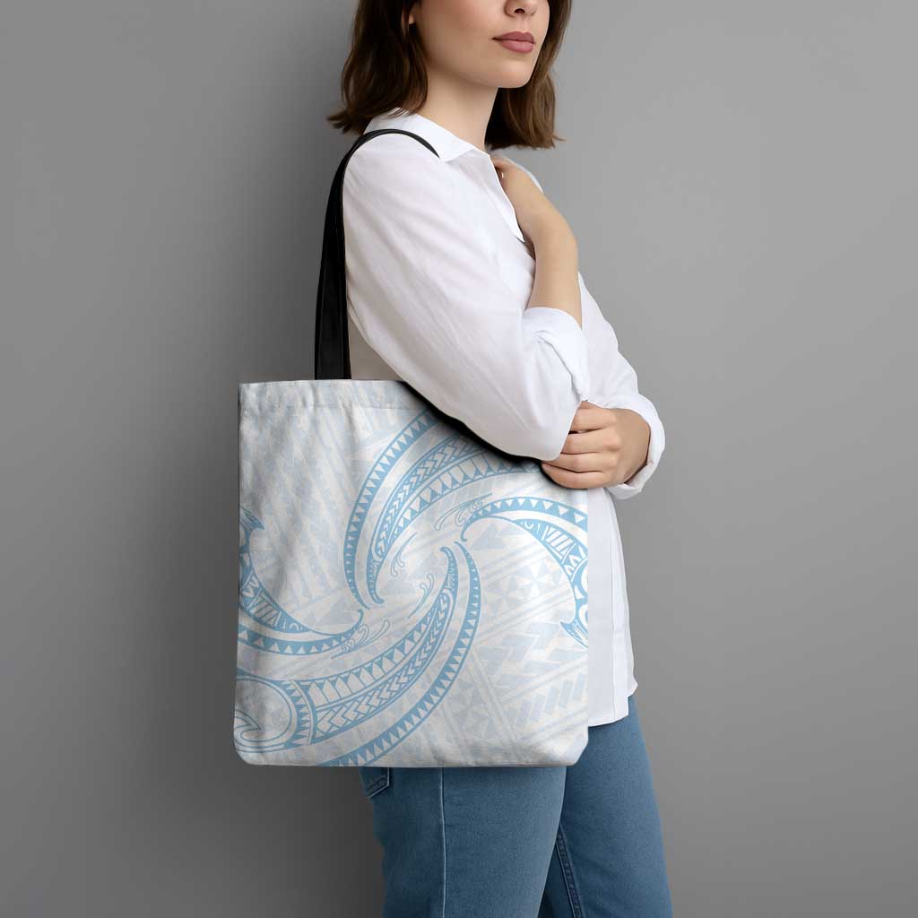White Sunday Lotu Tamaiti Tote Bag Polynesian Wave Pastel Sky Blue LT9 - Polynesian Pride