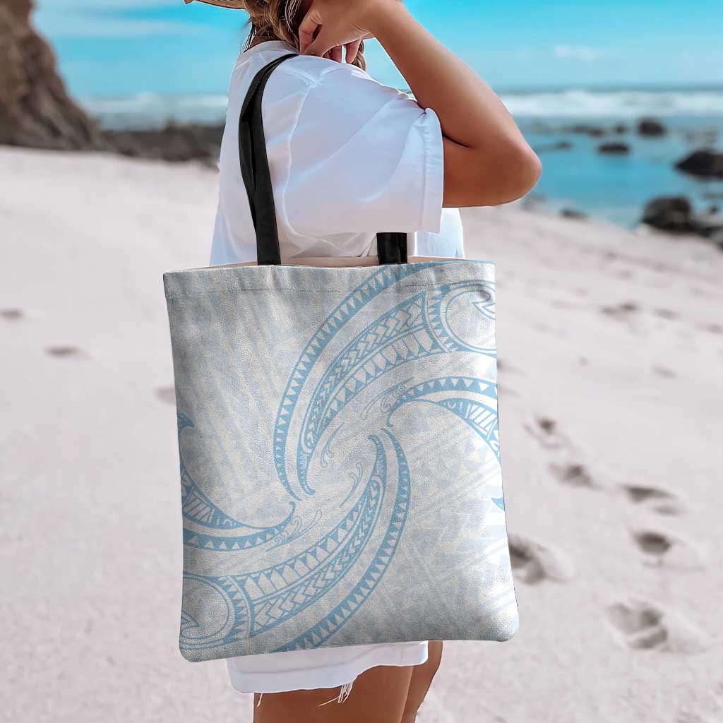White Sunday Lotu Tamaiti Tote Bag Polynesian Wave Pastel Sky Blue LT9 - Polynesian Pride