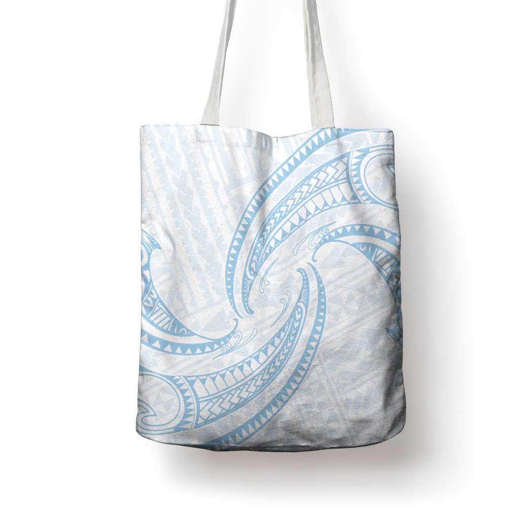 White Sunday Lotu Tamaiti Tote Bag Polynesian Wave Pastel Sky Blue LT9 - Polynesian Pride