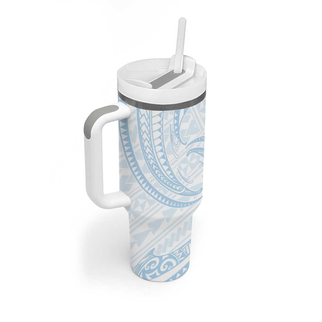 White Sunday Lotu Tamaiti Tumbler With Handle Polynesian Wave Pastel Sky Blue LT9 - Polynesian Pride