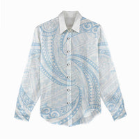 White Sunday Lotu Tamaiti Women Casual Shirt Polynesian Wave Pastel Sky Blue LT9 - Polynesian Pride