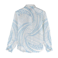 White Sunday Lotu Tamaiti Women Casual Shirt Polynesian Wave Pastel Sky Blue LT9 - Polynesian Pride