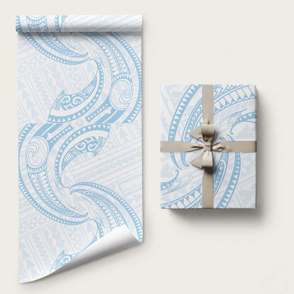 White Sunday Lotu Tamaiti Wrapping Paper Polynesian Wave Pastel Sky Blue LT9 58" × 23" Blue - Polynesian Pride