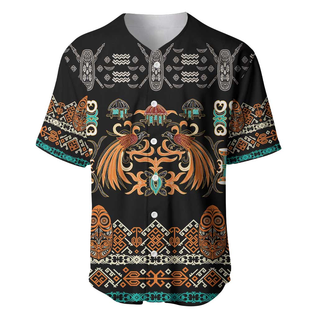 Black Batik Papua-inspired Pattern Baseball Jersey LT9 Black - Polynesian Pride