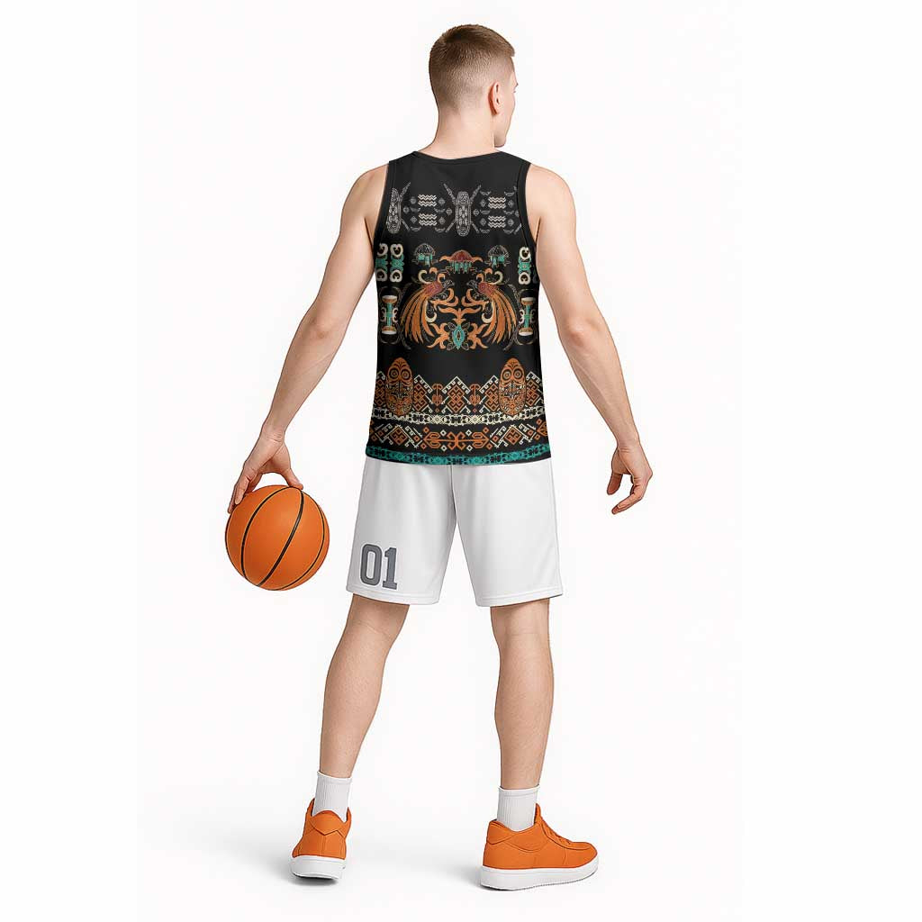 Black Batik Papua-inspired Pattern Basketball Jersey LT9 - Polynesian Pride
