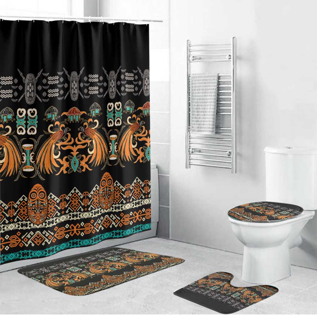 Black Batik Papua-inspired Pattern Bathroom Set LT9 Bathroom Set (4 pcs) Black - Polynesian Pride