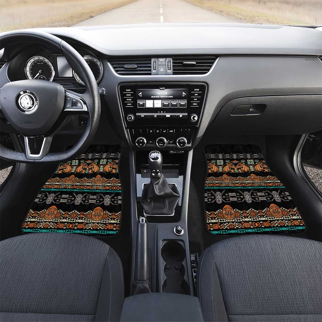 Black Batik Papua-inspired Pattern Car Mats LT9 Set 2pcs - Front Black - Polynesian Pride