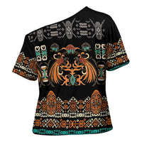 Black Batik Papua-inspired Pattern Cross Shoulder Shirt LT9 - Polynesian Pride