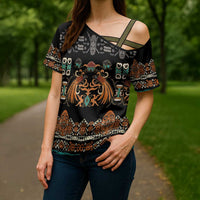 Black Batik Papua-inspired Pattern Cross Shoulder Shirt LT9 - Polynesian Pride