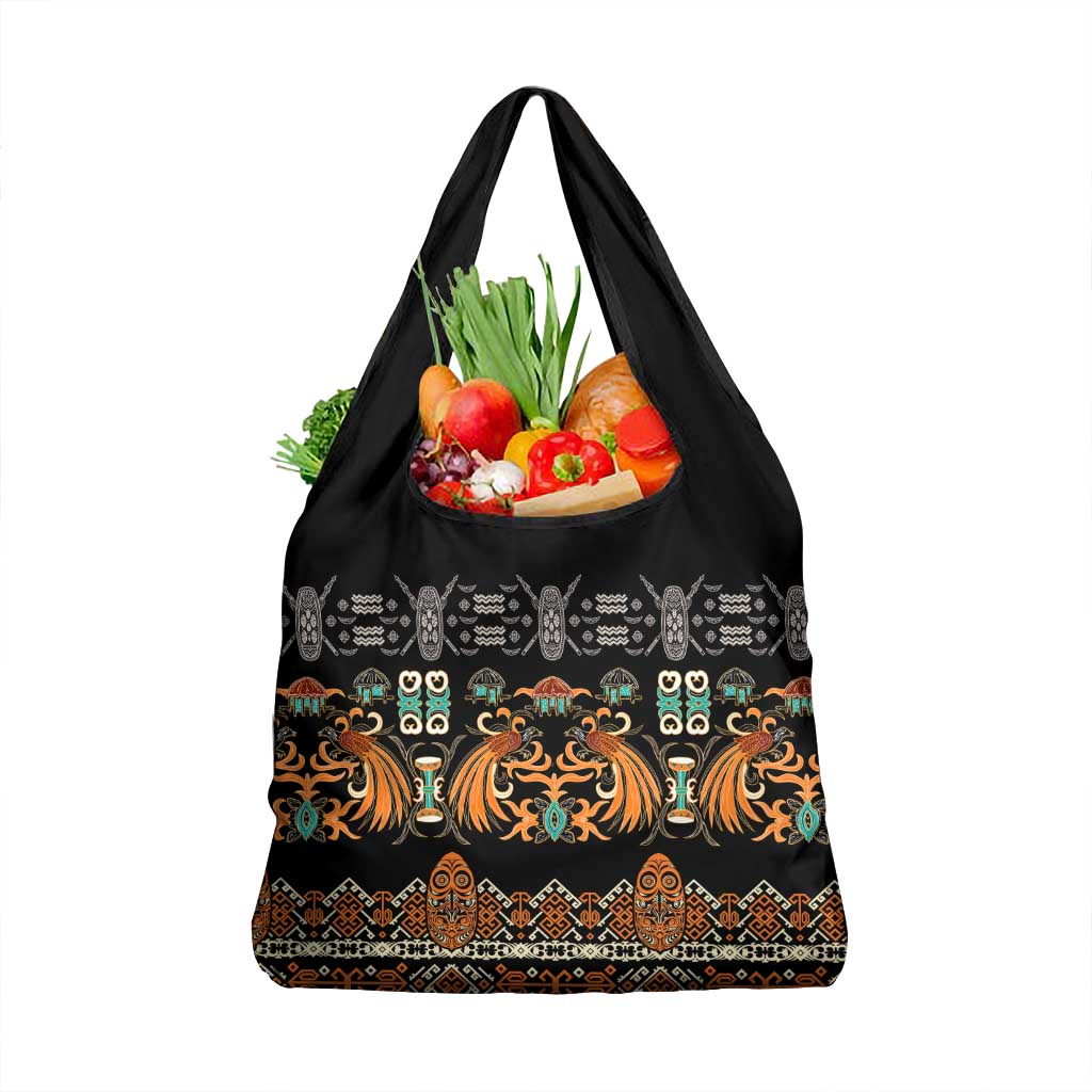 Black Batik Papua-inspired Pattern Grocery Bag LT9 1-pack One Size Black - Polynesian Pride
