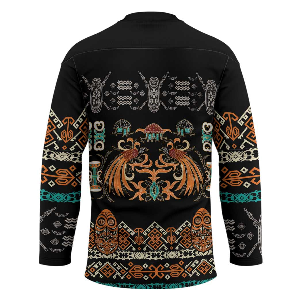Black Batik Papua-inspired Pattern Hockey Jersey LT9 - Polynesian Pride