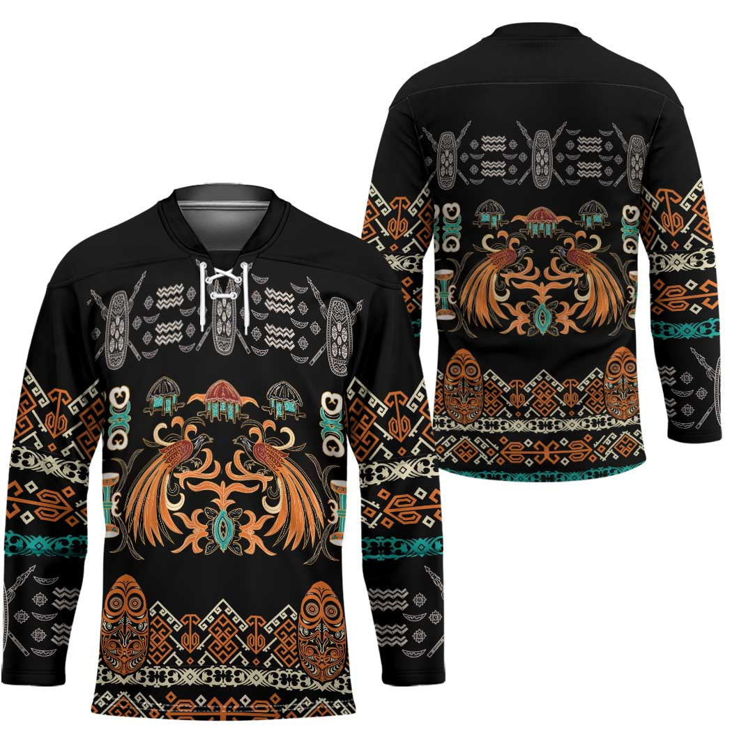 Black Batik Papua-inspired Pattern Hockey Jersey LT9 - Polynesian Pride