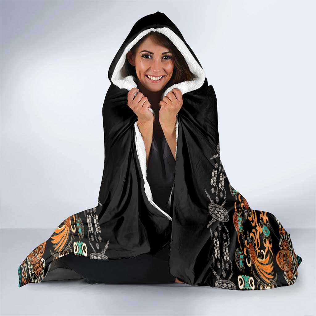 Black Batik Papua-inspired Pattern Hooded Blanket LT9 - Polynesian Pride