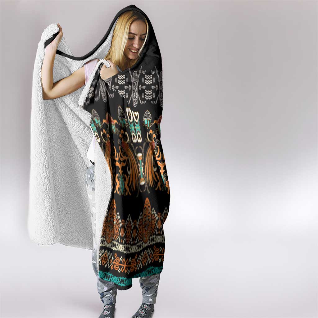 Black Batik Papua-inspired Pattern Hooded Blanket LT9 - Polynesian Pride