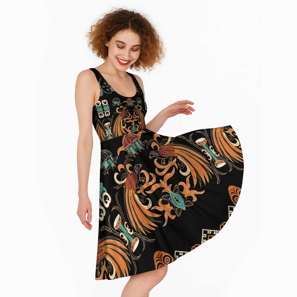 Black Batik Papua-inspired Pattern Midi Dress LT9 - Polynesian Pride
